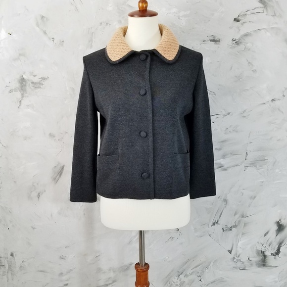 CONTESSA VISCONTE Charcoal Gray Tan Sweater Jacket - Picture 3 of 8